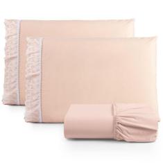 Jogo de Lençol Lese Percal 180 Fios King  3 Peças Barato - Salmão - 10
