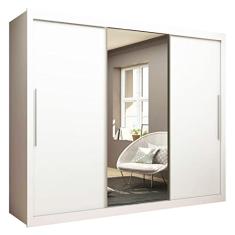 Guarda roupa royale 3 portas c/ 1 porta de espelho branco acetinado gelius móveis