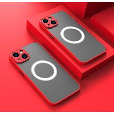 Capa de telefone de carga magnética sem fio de luxo para iPhone 14 13 11 12 Pro Max Plus X XR XS Capa fosca blindada à prova de choque, vermelha, para iPhone 14 ProMax
