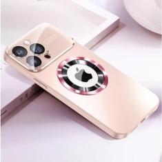 Capa de telefone de proteção total com lente de vidro fosco para iPhone 11 12 13 14 Pro Max Capa magnética para celular, rosa, para iPhone 13