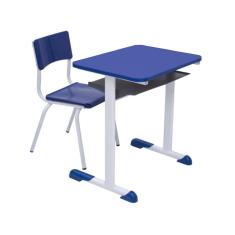 Kit Escolar Individual Mesa e Cadeira  com Porta Livros Juvenil/Adulto cor Azul