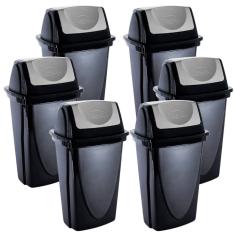 Lixeira basculante 14 litros preta com 6 unidades Plasutil ref.3486