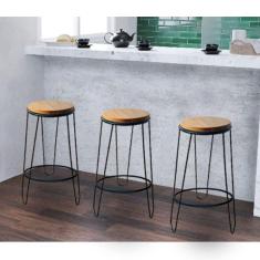 Kit 3 Banquetas Banco Guatemala Estilo Industrial Preto Preto