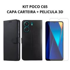 Capa Carteira + Película 3D Para Xiaomi Poco C65 / Redmi 13c - DB, Pre