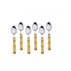 Jogo 10 Colheres de Mesa com cabo Plástico Bambu Natural Talheres Aço 