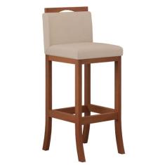 Banqueta Alta Encosto Estofado 38 x 102 Cm Turim Madeira Maciça Pinhão