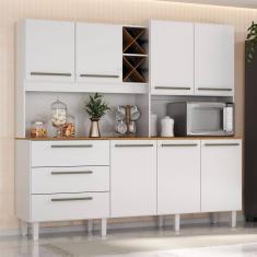 Armário para Cozinha 7 Portas 3 Gavetas com Balcão e Porta Garrafas Ajax Branco