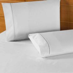 Jogo de Cama Casal Percal 400 Fios Ponto Palito 03 Peças - Branco
