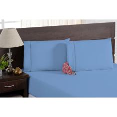 Lençol Macio Cama King Size 100% Algodão Com Elástico Azul
