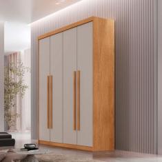 Guarda Roupa Solteiro Heros 4 Portas e 2 Gavetas MDF Moderna, Naturall