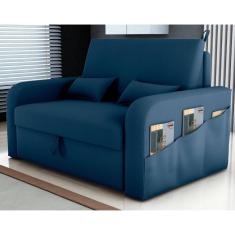 Sofá Cama Com Baú Luka Veludo Azul
