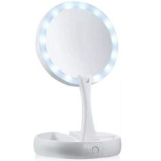 Espelho De Aumento 10x Com Luz De Iluminação Led De Mesa Dobravel E Ar