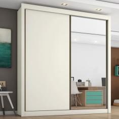 Guarda Roupa Solteiro com Espelho 2 Portas 4 Gavetas - Zurique-Off white - Móveis Europa