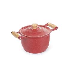 Caldeirão Alumínio Fundido Craqueado Alça de Madeira Vermelho 14cm