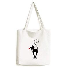 Bolsa de lona com estampa de gato em forma de coração bolsa de compras casual