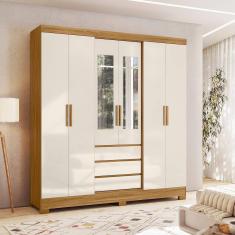 Guarda Roupa de Casal 6 Portas 3 Gavetas com Espelho Turim