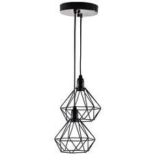 Lustre Pendente Duplo Aramado Diamante Pequeno (Preto)