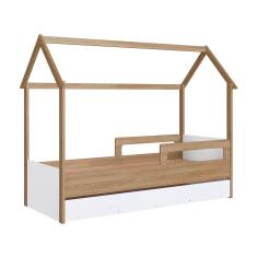 Cama Infantil Solteiro Com Auxiliar Casinha Aveiro Oak Branco Carrossel Shop JM