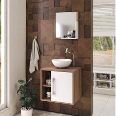 Conjunto para Banheiro Gabinete com Cuba Redonda R30 e Espelheira Soft 500W Nogal C/Branco Chess