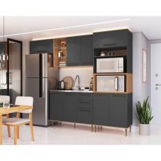 Cozinha Modulada Compacta Isabelle 4 peças com Torre Quente para 2 Fornos Freijó/Grafite