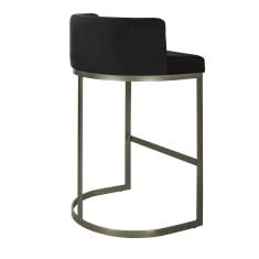 Banqueta Alta Estofada Estrutura Aço Carbono Belly Ii Base Champagne 75cm Suede Preto