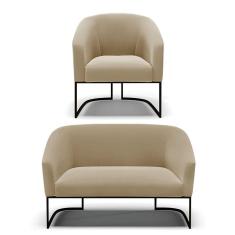 Sofá Namoradeira E Poltrona Base Industrial Preto Stella Suede Marrom Rato D03 - D`rossi