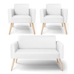 Sofá Namoradeira Com 2 Poltronas Pés Palito Natural Marisa Corino Branco D03 - D`rossi