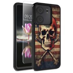 DHYYDSQZ Capa para BLU View 5 B160V para BLU View 5 B160V com protetor de tela de vidro temperado dupla camada híbrida protetora rígida PC capa de telefone TPU macio para BLU View 5 B160V 16.7 cm