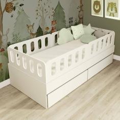 Cama Solteiro Mdf Branco Com 02 Gavetas 04 Grades E Cabeceira Anatômica Mobilistore