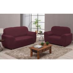 Kit Capa Sofá Em Malha Ligadinha 2 e 3 Lugares - 2 Peças - Bari, VINHO