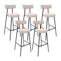 Kit 05 Banquetas Baixa Bar Cozinha Sala De Jantar Estrutura Em Aço Milão L02 Suede Bege