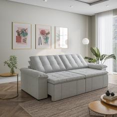 Sofá Cama Retrátil E Reclinável 4 Lugares 280cm Em Linho Com Molas Palmeira Cabecasa Madeiramadeira Prata