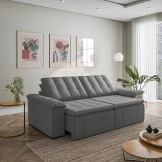 Sofá Cama Retrátil E Reclinável 3 Lugares 260cm Em Veludo Com Molas Palmeira Cabecasa Madeiramadeira Cinza