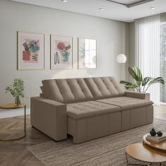 Sofá Cama Retrátil E Reclinável 4 Lugares 280cm Em Veludo Com Molas E Braço Reto Palmeira Cabecasa M Castor