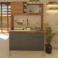 Cozinha Elegance Compacta 4 Portas 1 Gaveta Nicho Micro Manchester Grafite