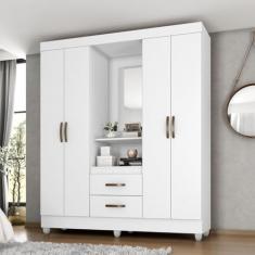 Guarda Roupa Solteiro 4 Portas com Espelho Branco