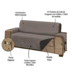 Protetor para Sofá de 4 Lugares Manu King - RT MAGAZINE, Cinza/Preto