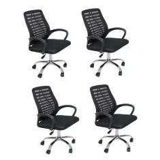 Conjunto 4 Cadeiras Escritório Office Diretor com Encosto e Rodízio Cádis Preto