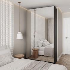 Guarda Roupas Modulado com Espelho 3 Portas com Cabideiro Hera CabeCasa MadeiraMadeira Preto Onix/Cromado