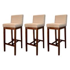 Kit 3 Banquetas Estofadas Alta Lisboa Madeira Capuccino Suede CCS