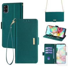 Asuwish Capa de celular para Samsung Galaxy A71 5G com protetor de tela de vidro temperado e alça de pulso com bloqueio de RFID, suporte para cartão de crédito, suporte para celular A 71 G5 71A S71