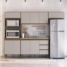 Cozinha Modulada 4 Peças 2 Aéreos 1 Balcão e 1 Torre Quente Margarida Mel/Arenas