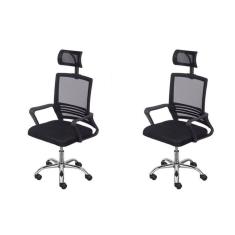 Kit 2 Cadeiras para Escritório Presidente Lyon Alta em Tela Mesh Preto