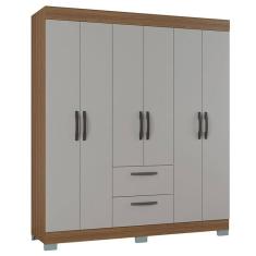 Guarda Roupa Casal Tóquio 6 Portas Castanho Off White - Poquema