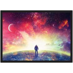 Quadro Decorativo Astronauta Lua Planetas Espaço Com Moldura Salas Qua