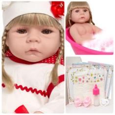 Bebê Reborn Menina Recém Nascida 100% Vinil 13 Acessórios - Cegonha Re