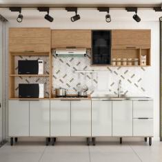 Cozinha Modulada Toscana 5 Peças em Mdf com Aéreo 1200 Porta de Vidro 