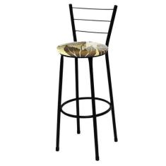 Banqueta Alta Preta com Assento Floral Marrom Fortmix