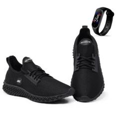 Tênis Masculino Esporte Enerzy Ascension + Relógio Digital, 37, Preto