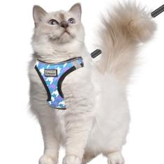 nanappice Peitoral para gatos e coleira à prova de fuga, arnês para gatinhos Houndstooth de malha macia para animais de estimação e gatos para caminhadas com listras refletivas